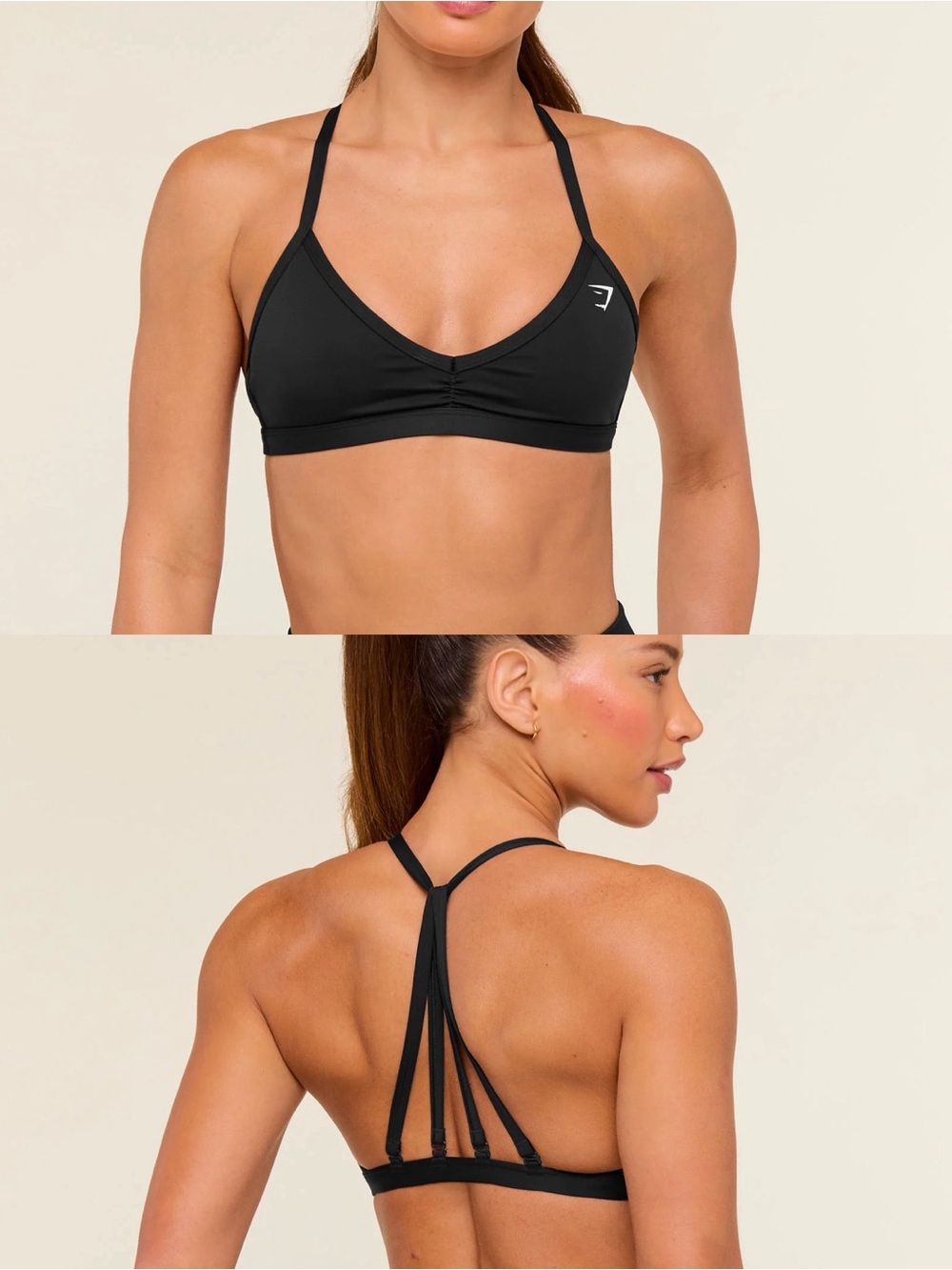 Gymshark Minimal Sports Bra Black Strappy Back Light Support Medium